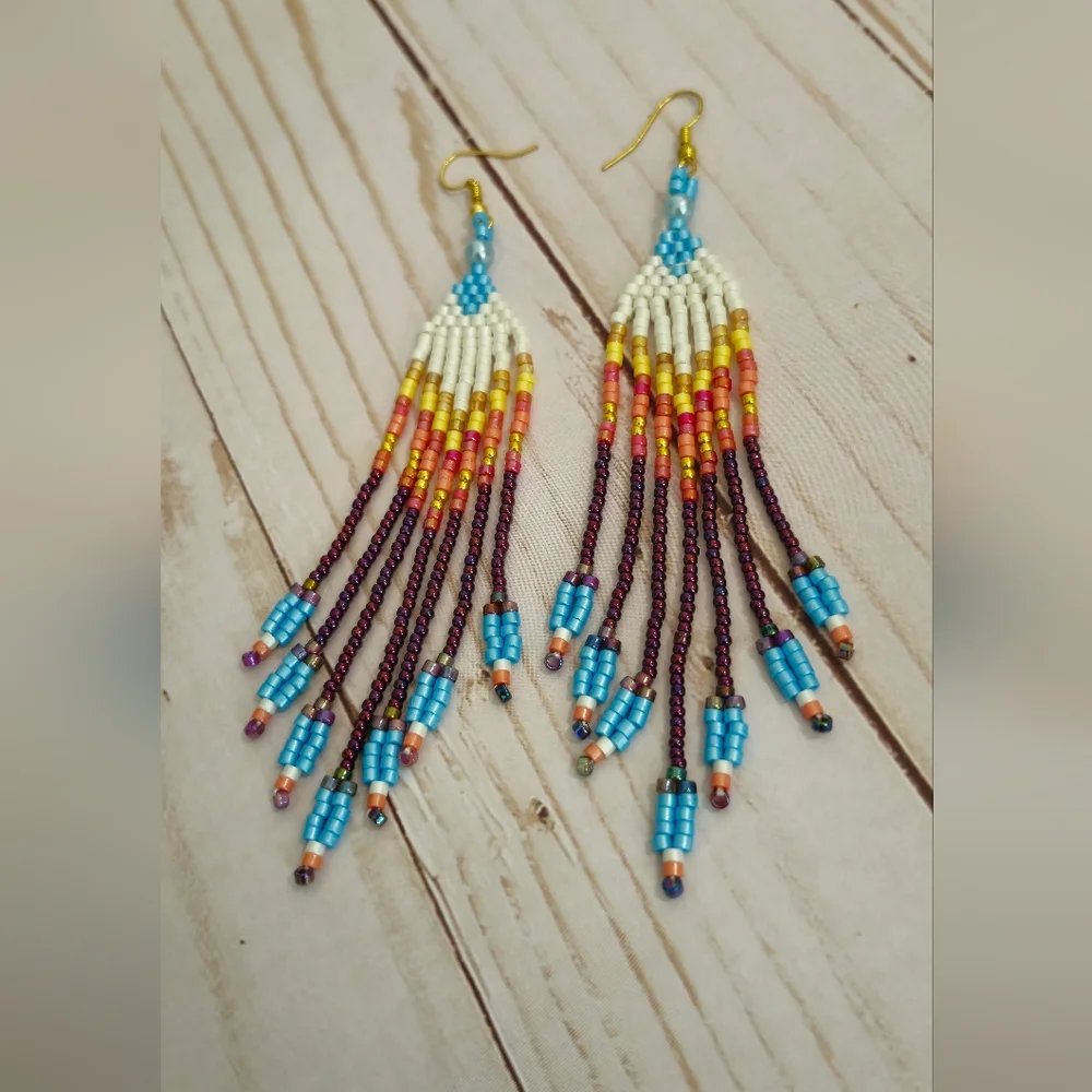 Handmade earrings for women made of colorful Czech and Japanese beads - Picture 4 of 5